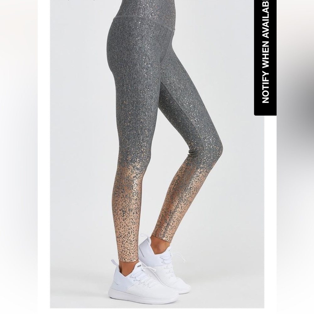 Beyond Yoga Glittering Gray and Rise Gold Leggings Size Small
